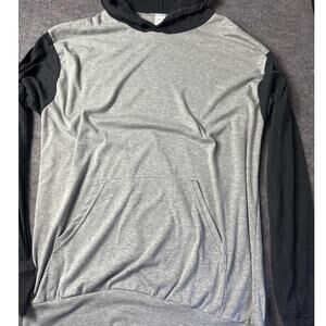 Men's Size L Grey Black Long Sleeve Hooded T-Shirt Made In USA Grunge Y2K Vtg